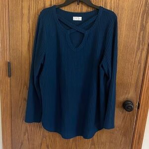 Maurices Blue/Green Ribbed Long Sleeve Blouse